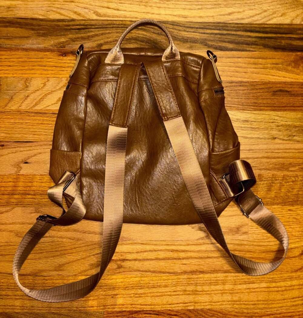 Harley-Davidson Brown Faux Leather Mini Backpack Purse with Zipper Detail - Picture 2 of 4